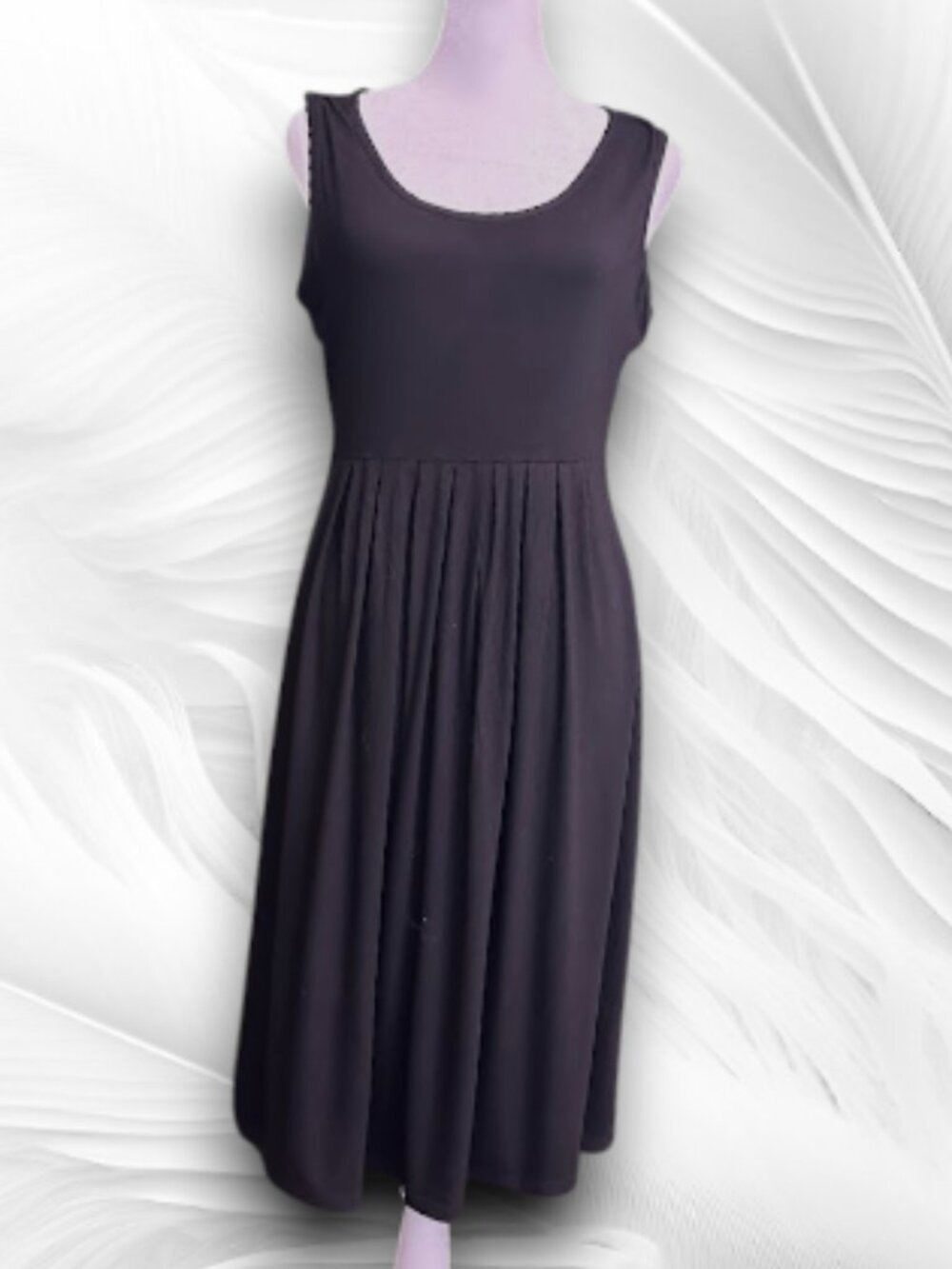 Elegant Black Sleeveless Midi Dress Pleated Waist Minimalist Women Size M New - Picture 2 of 9
